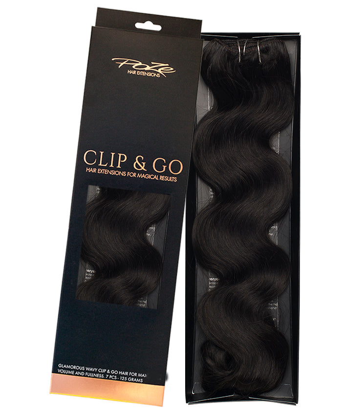 Extensiones de cabello ondulado Poze Standard Clip & Go - Marrón Medianoche 1B