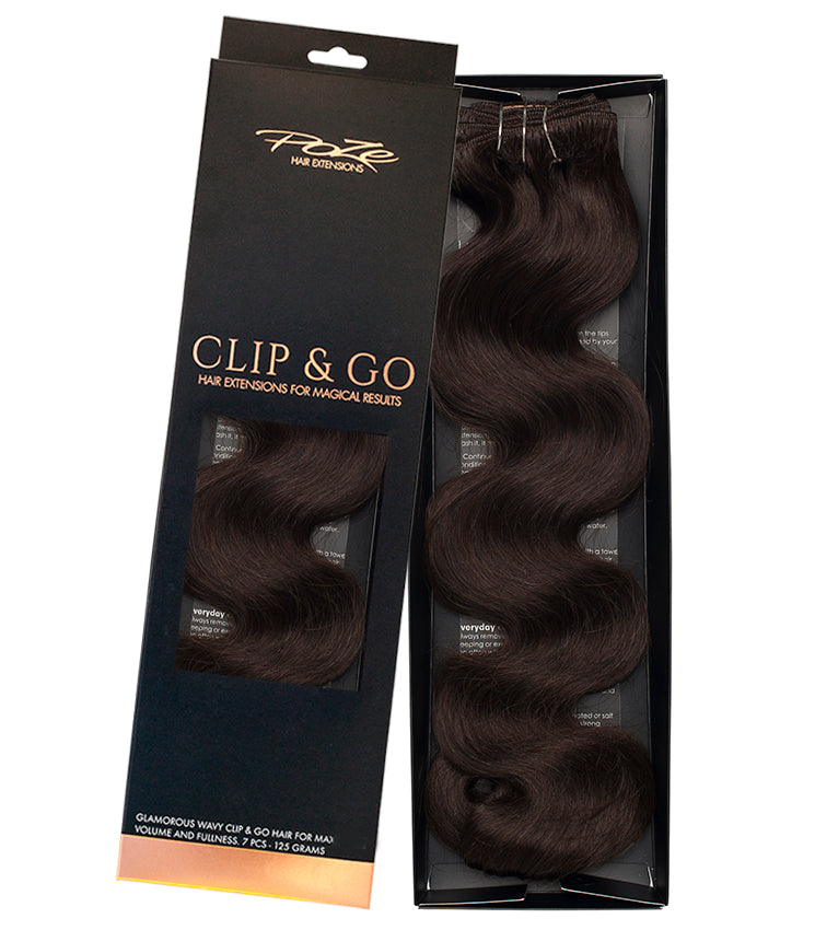 Extensiones de cabello ondulado Poze Standard Clip & Go - Marrón Espresso Oscuro 2B